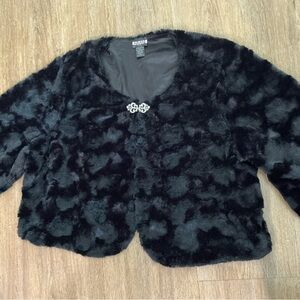 HAANI Black Faux Fur Jacket with JEWELED CLOSURE SZ 3X